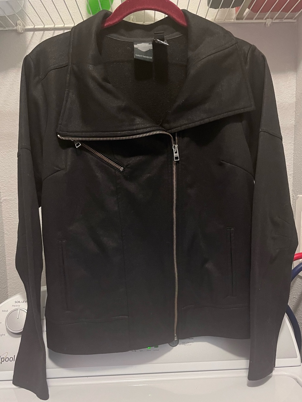 Harley Davidson Asymmetric Moto Biker Jacket Size L | Coated Grunge Black Coat⁠